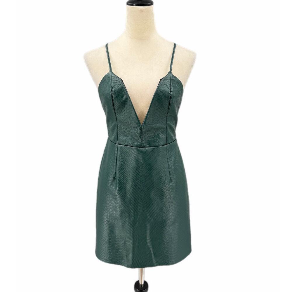 NBD x Naven Twins Don't Cross Me Faux Croc Dark Green V-neck Bodycon Mini Dress